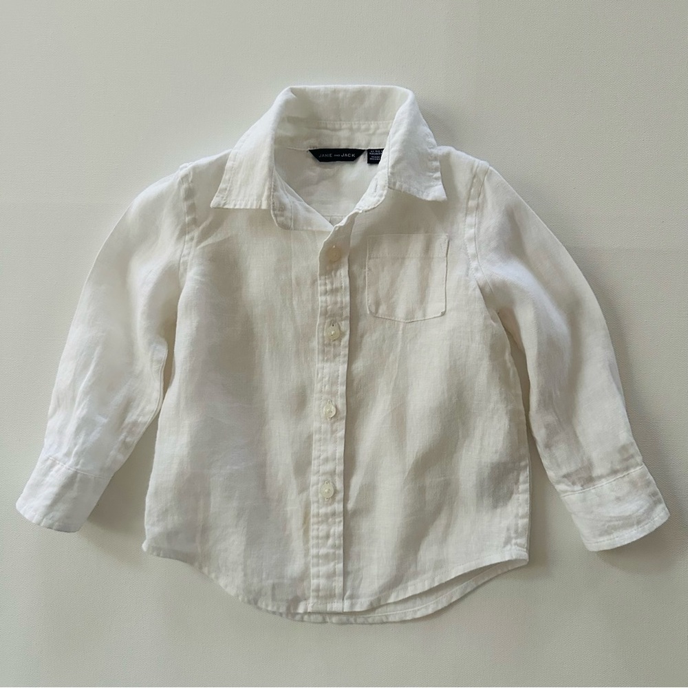 Janie and Jack 12-18 Months Baby Boy White Linen Button Down Shirt Spring Summer